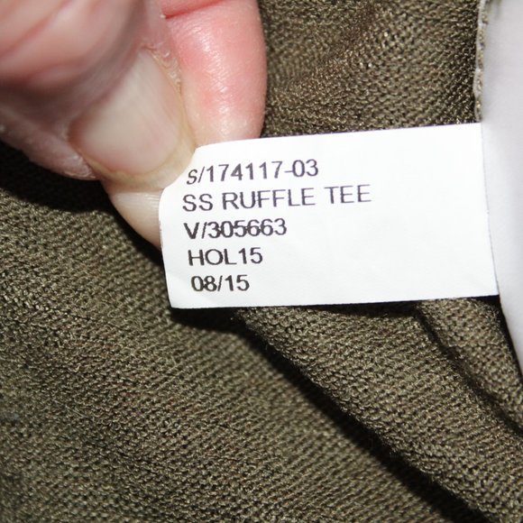 Banana Republic Women's Olive Green Short Sleeve Sheer Ruffle Tee ~M~ - Picture 8 of 9